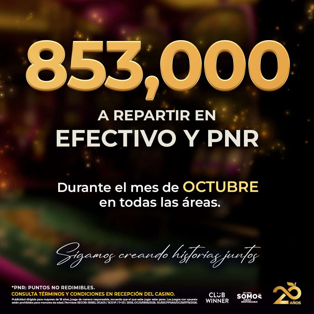 Monto a repartir en efectivo y PNR durante octubre en Casino Life Mérida, octubre 2026