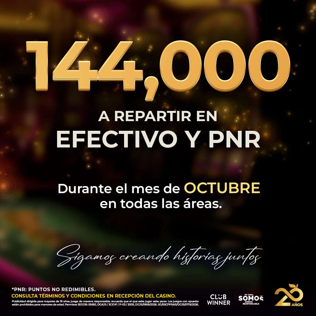 Monto a repartir en efectivo y PNR durante octubre en Casino Life Pachuca, octubre 2026