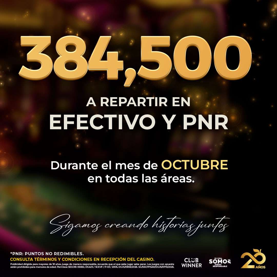 Monto a repartir en efectivo y PNR durante octubre en Casino Life Colima, octubre 2026