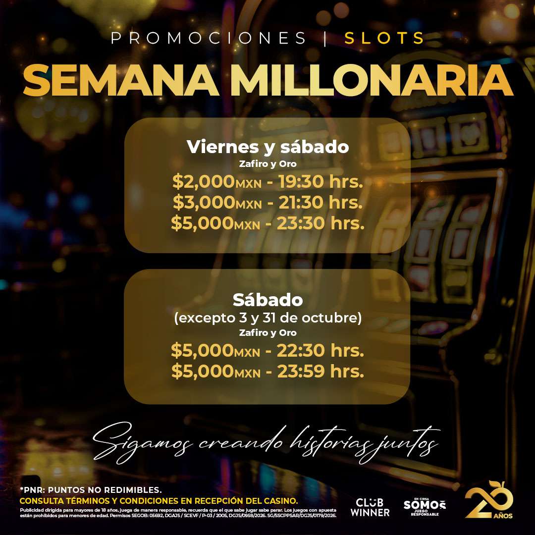 Semana Millonaria en slots en Casino Life Mérida, octubre 2026