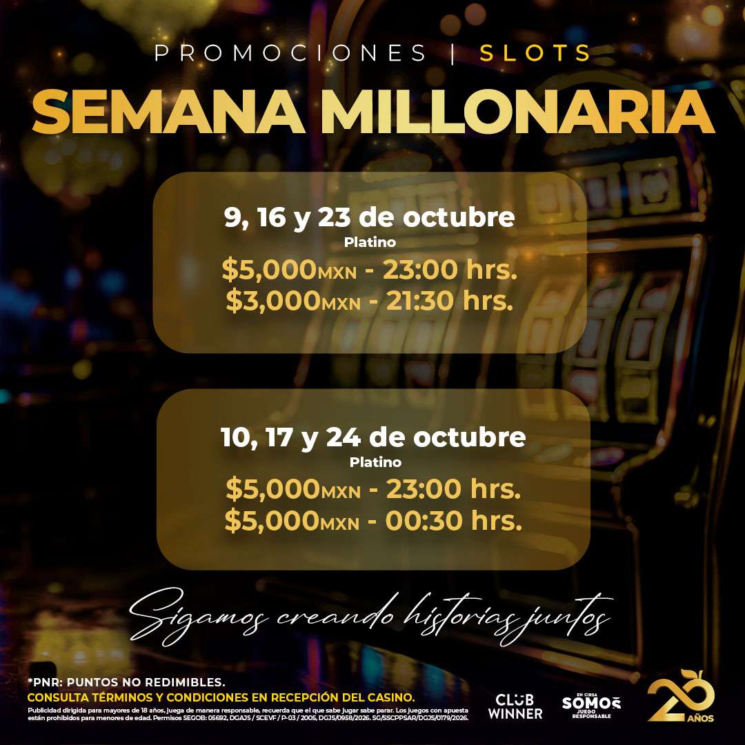Semana Millonaria en slots en Casino Life Mérida, octubre 2026