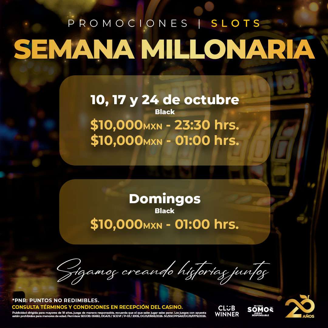 Semana Millonaria en slots en Casino Life Mérida, octubre 2026