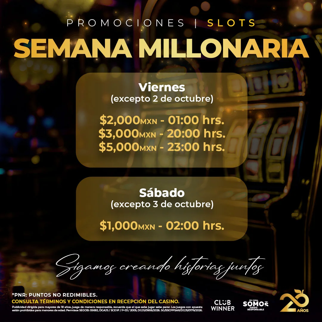 Semana Millonaria en slots: viernes y sábados de octubre en Casino Emotion Cuitláhuac