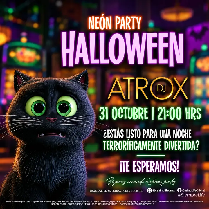 Neón Party Halloween con DJ Atrox el 31 de octubre a las 21:00 hrs en Casino Life Del Valle
