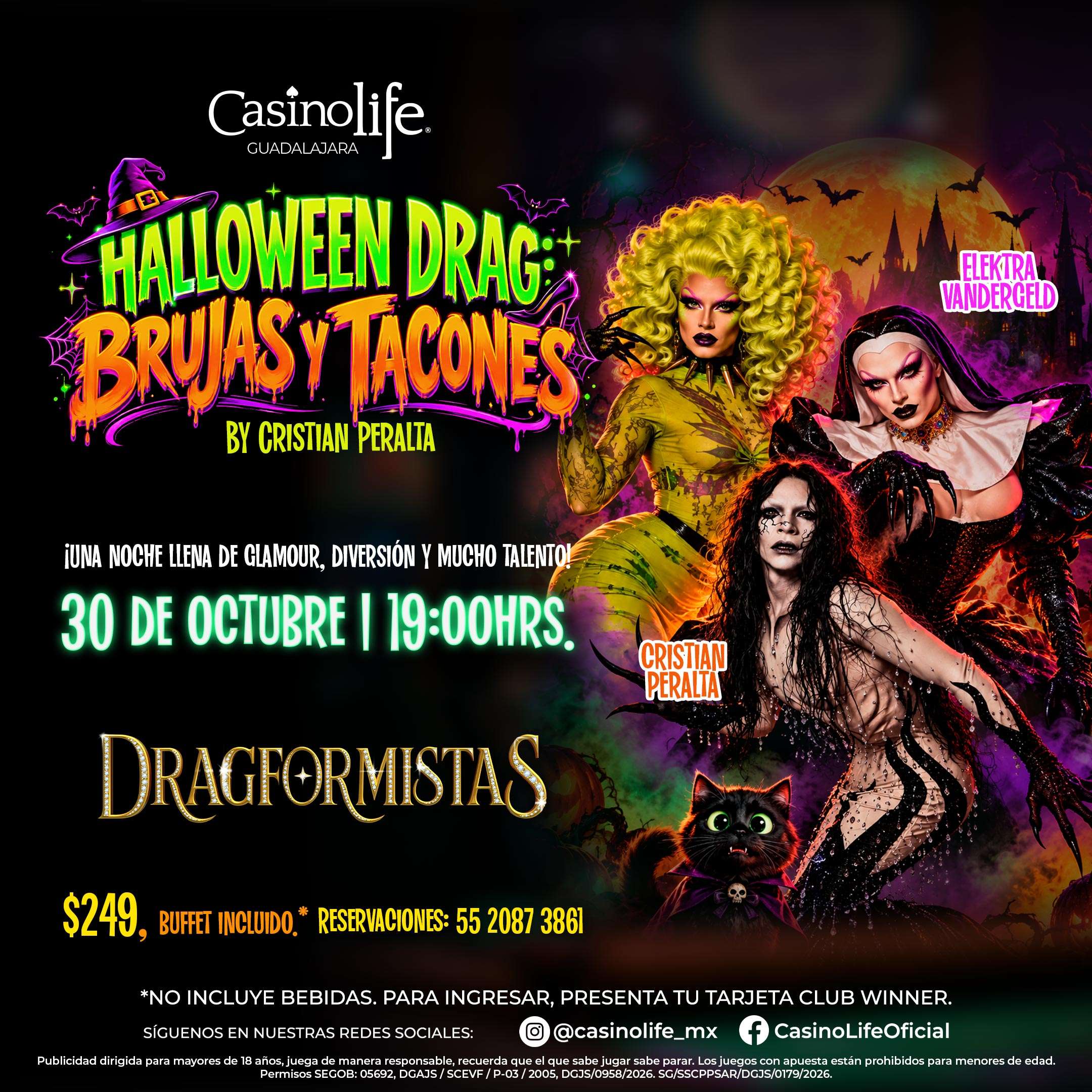 Halloween Drag: Brujas y Tacones by Cristian Peralta en Casino Life Guadalajara, 30 de octubre, 19:00 hrs
